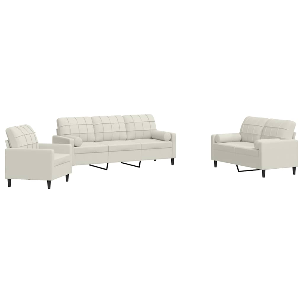 3-dijelni set sofa s jastucima krem baršunasti