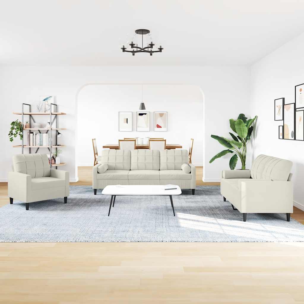 3-dijelni set sofa s jastucima krem baršunasti