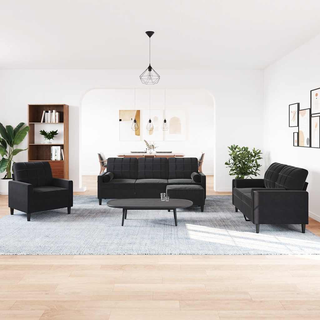 3-dijelni set sofa s jastucima crni baršunasti