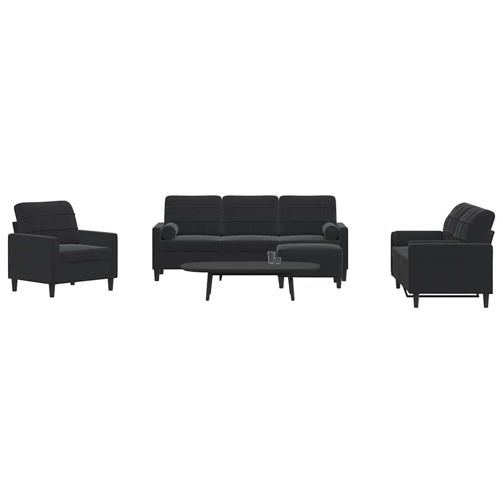 3-dijelni set sofa s jastucima crni baršunasti