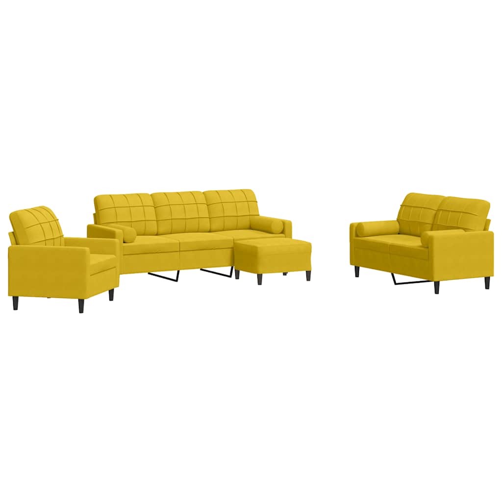 4-dijelni set sofa s jastucima žuti baršunasti