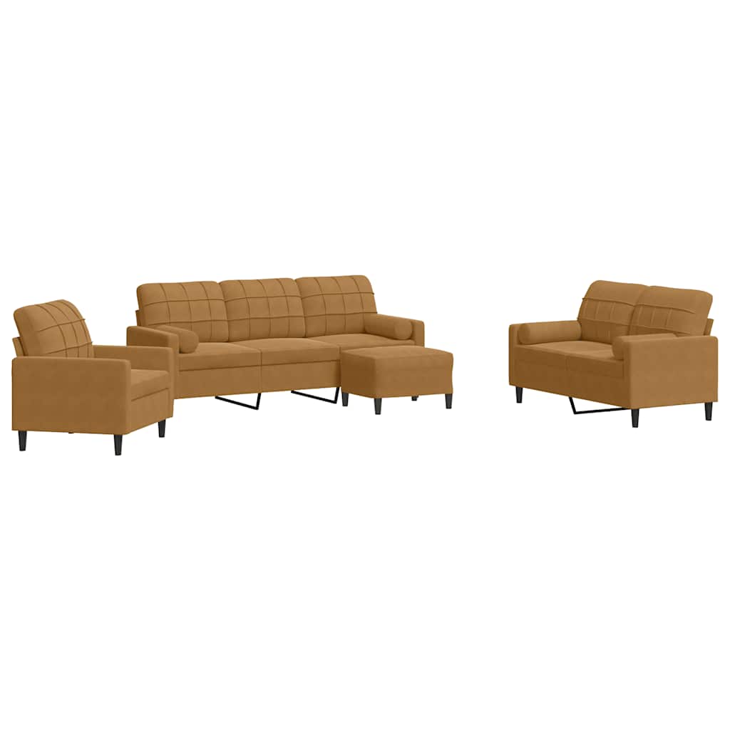 4-dijelni set sofa s jastucima smeđi baršunasti