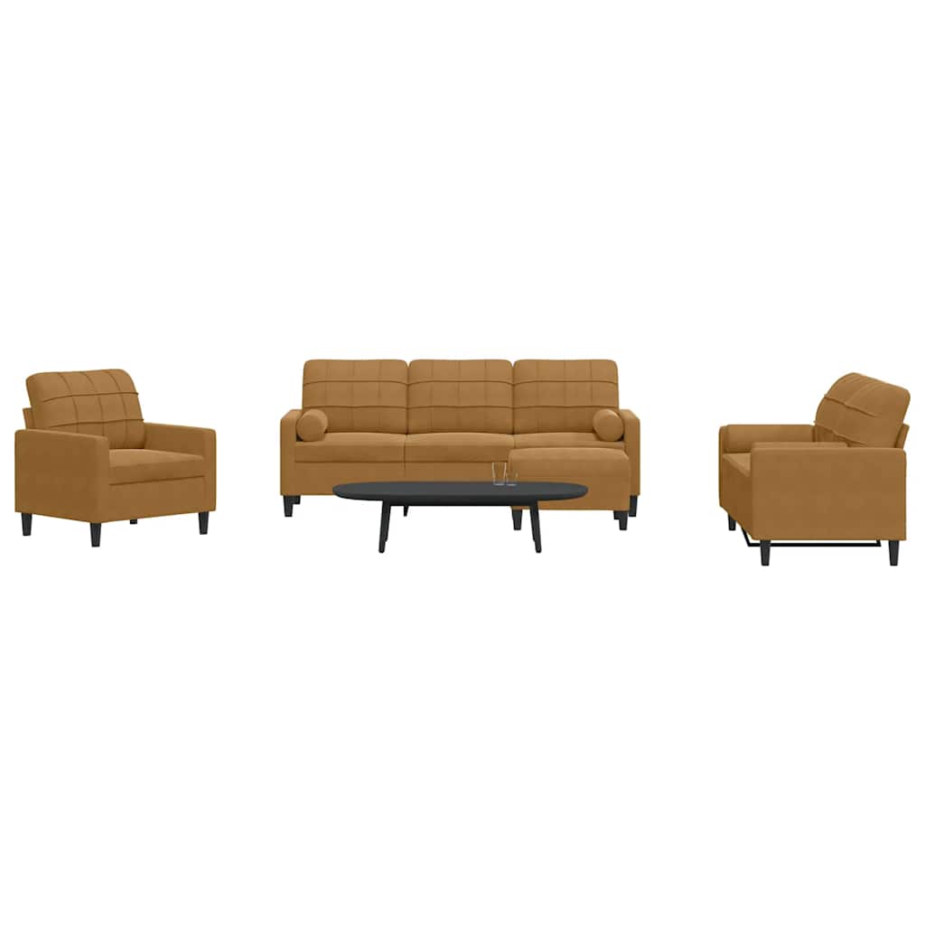 4-dijelni set sofa s jastucima smeđi baršunasti
