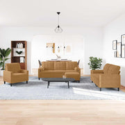 4-dijelni set sofa s jastucima smeđi baršunasti