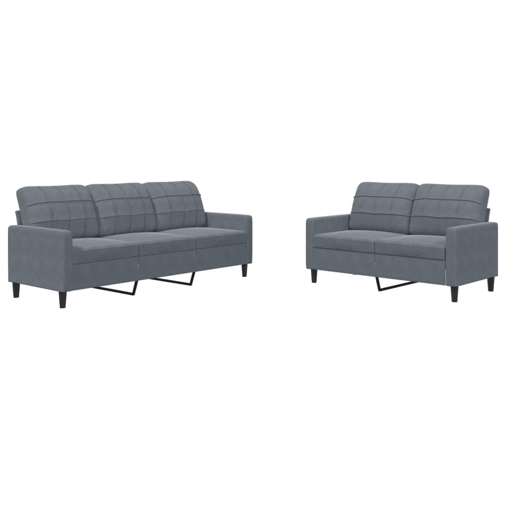 2-dijelni set sofa s jastucima tamnosivi baršunasti