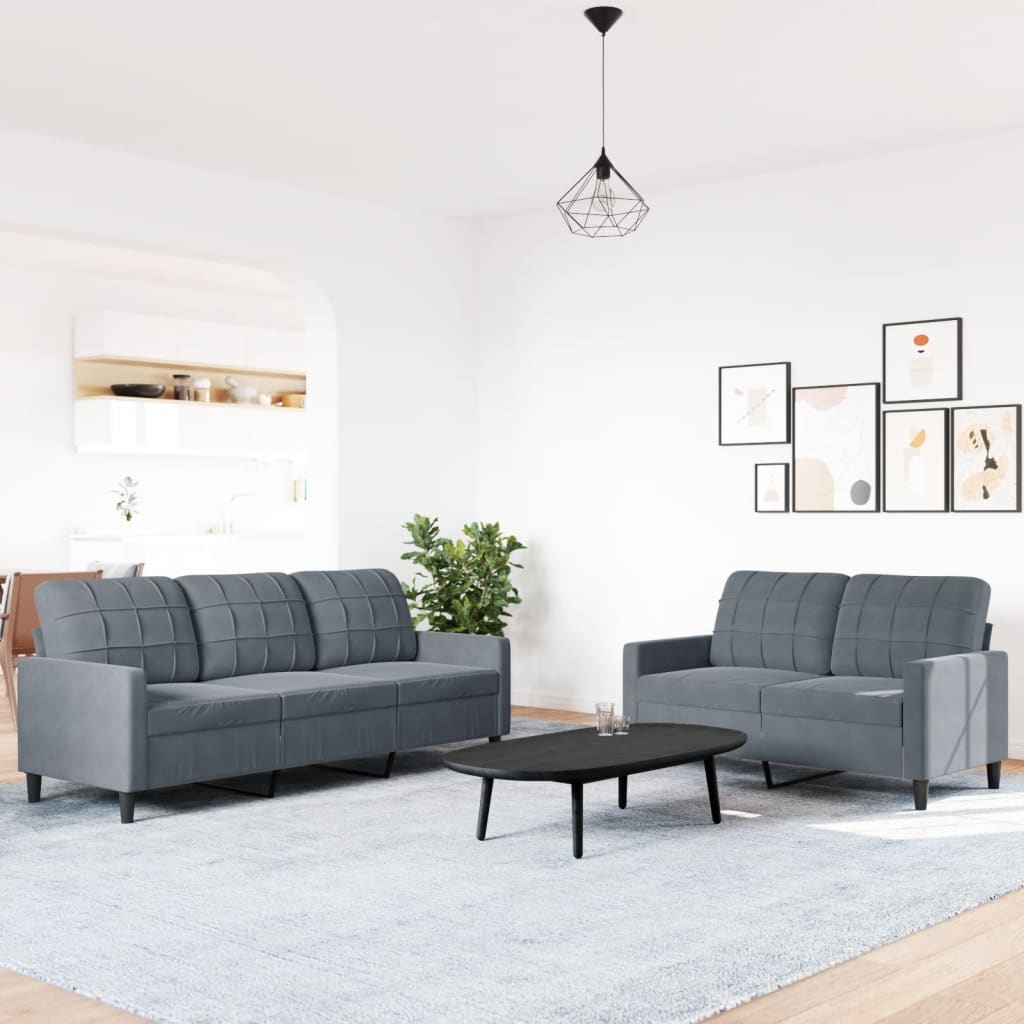 2-dijelni set sofa s jastucima tamnosivi baršunasti