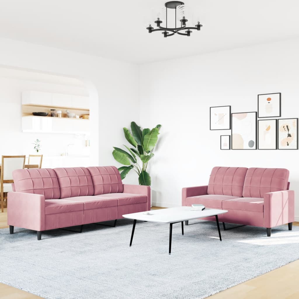 2-dijelni set sofa s jastucima ružičasti baršunasti