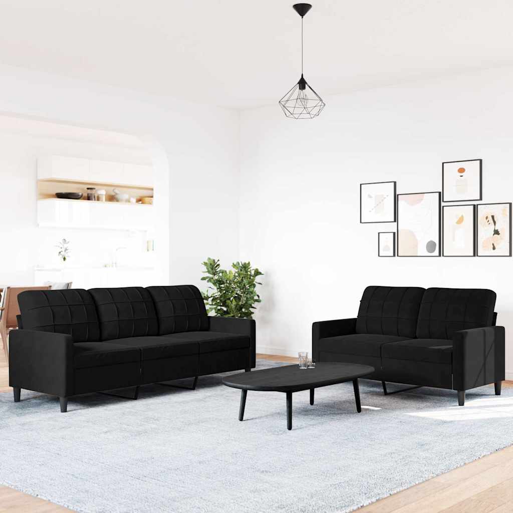 2-dijelni set sofa s jastucima crni baršunasti