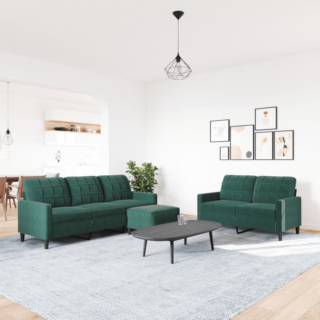 3-dijelni set sofa s jastucima tamnozeleni baršunasti