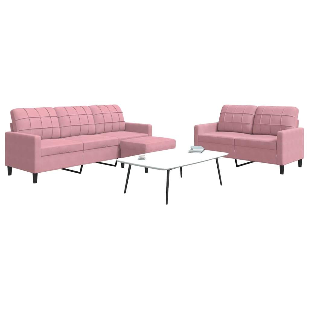 3-dijelni set sofa s jastucima ružičasti baršunasti