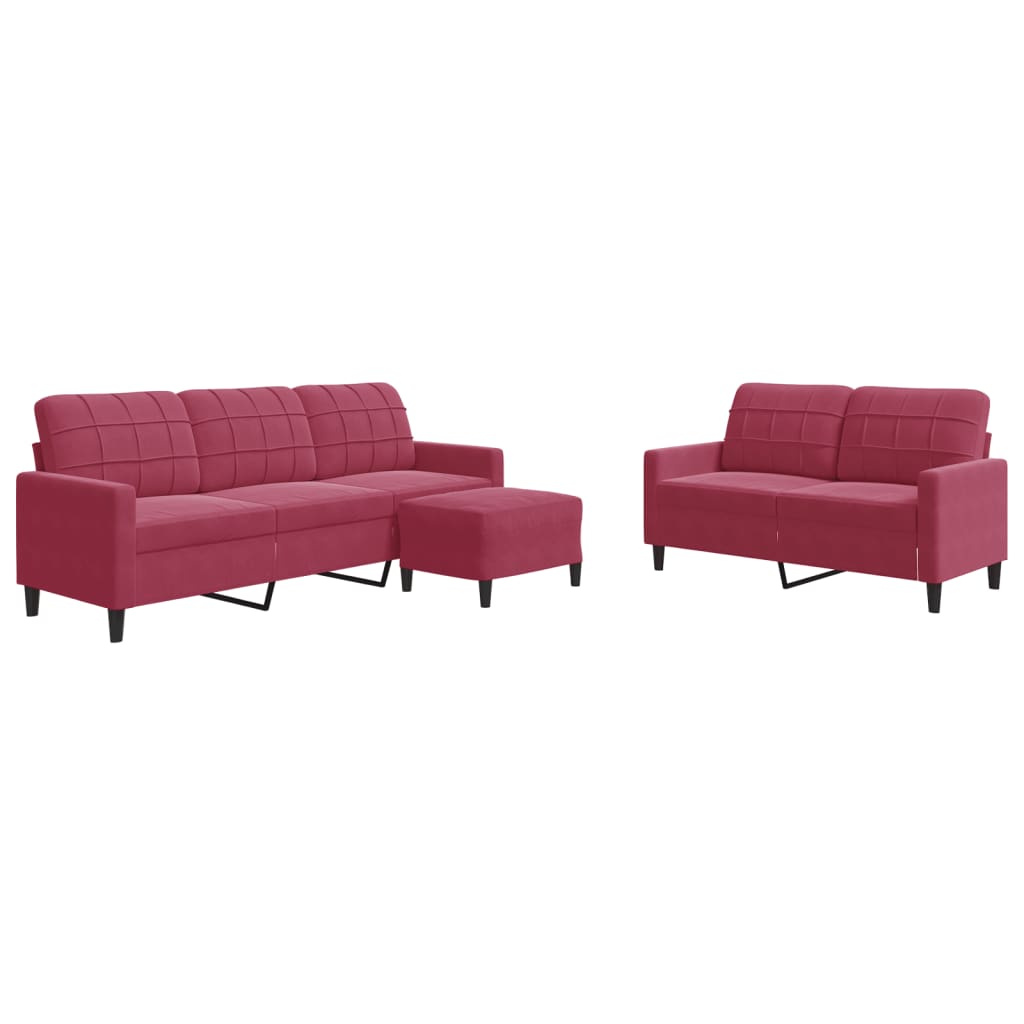 3-dijelni set sofa s jastucima crvena boja vina baršunasti