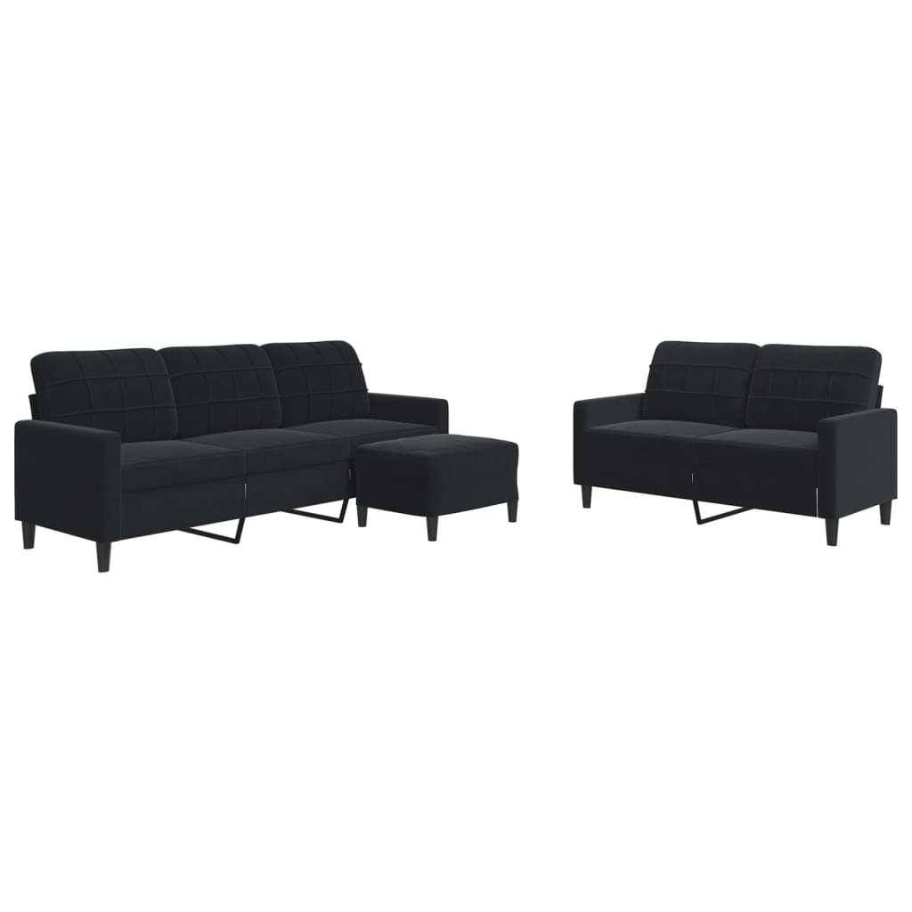 3-dijelni set sofa s jastucima crni baršunasti