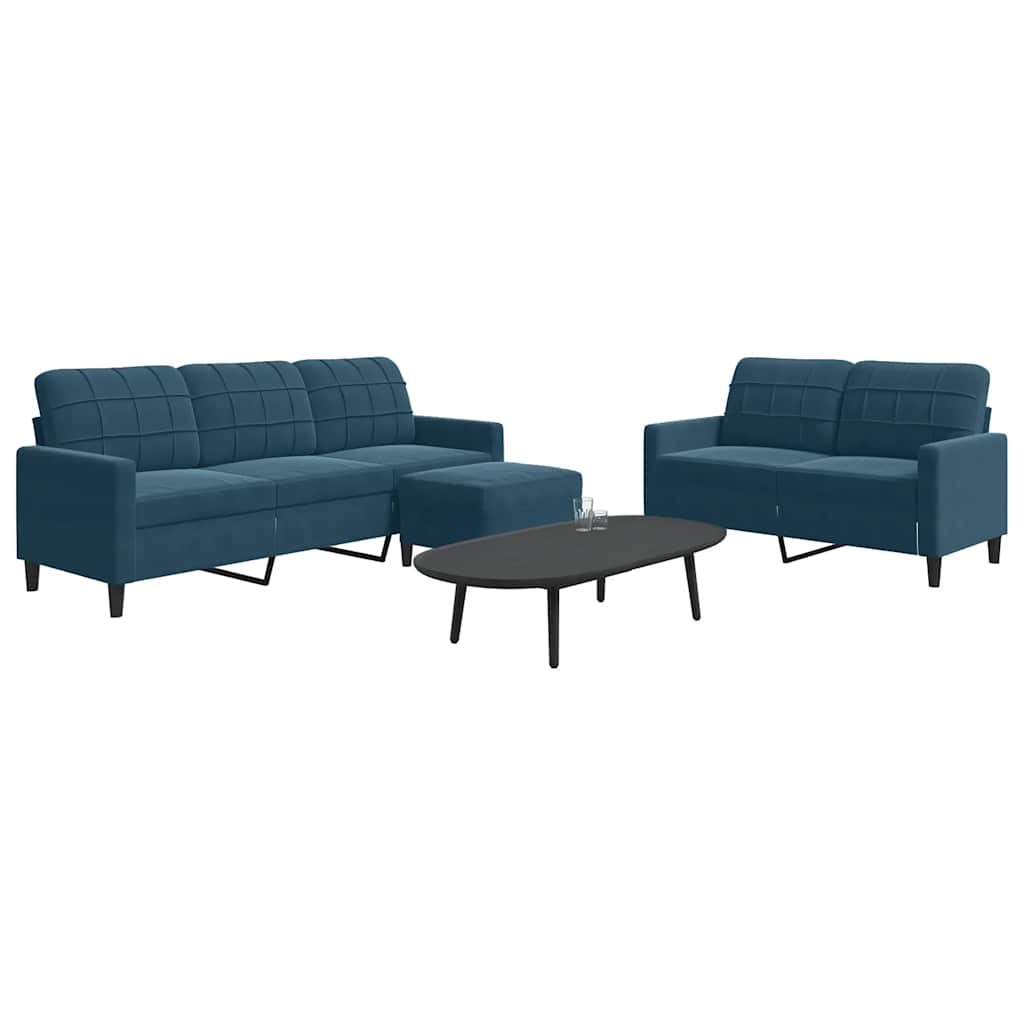 3-dijelni set sofa s jastucima plavi baršunasti