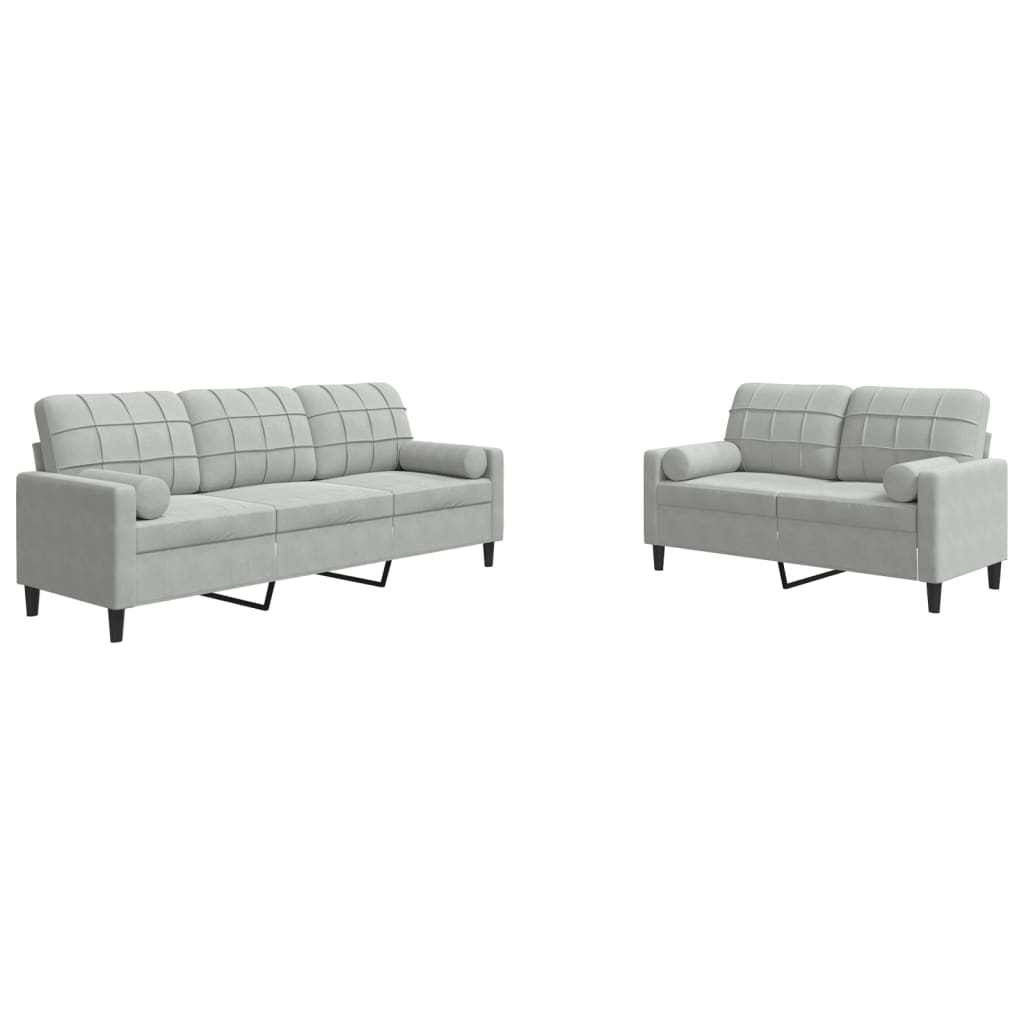 2-dijelni set sofa s jastucima svjetlosivi baršunasti