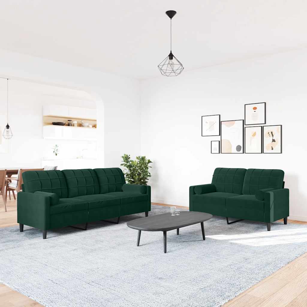 2-dijelni set sofa s jastucima tamnozeleni baršunasti