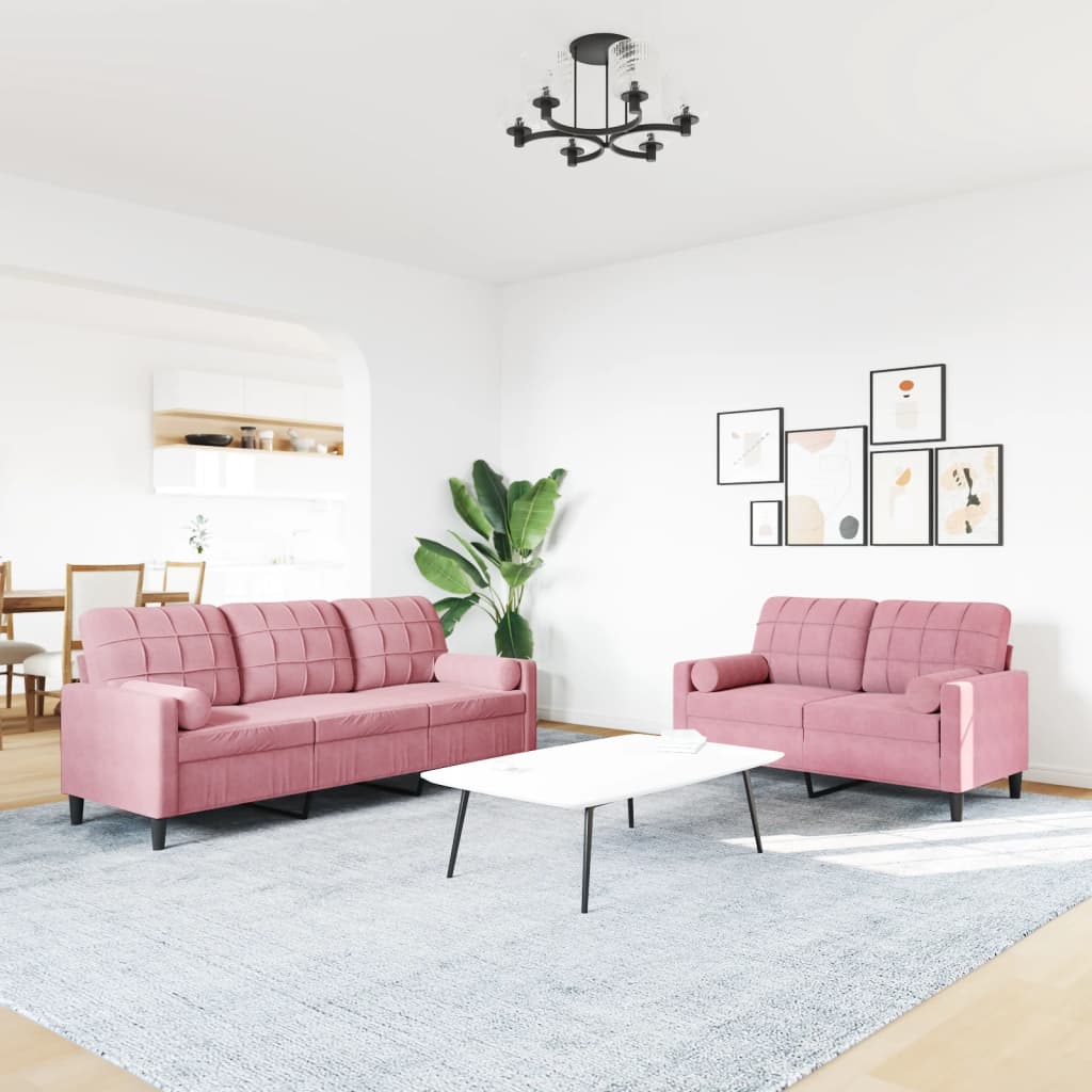 2-dijelni set sofa s jastucima ružičasti baršunasti