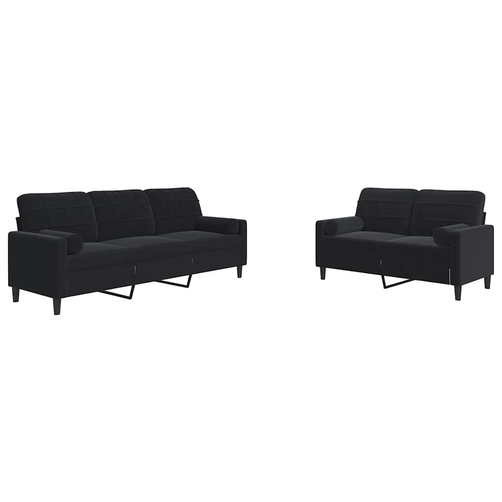 2-dijelni set sofa s jastucima crni baršunasti