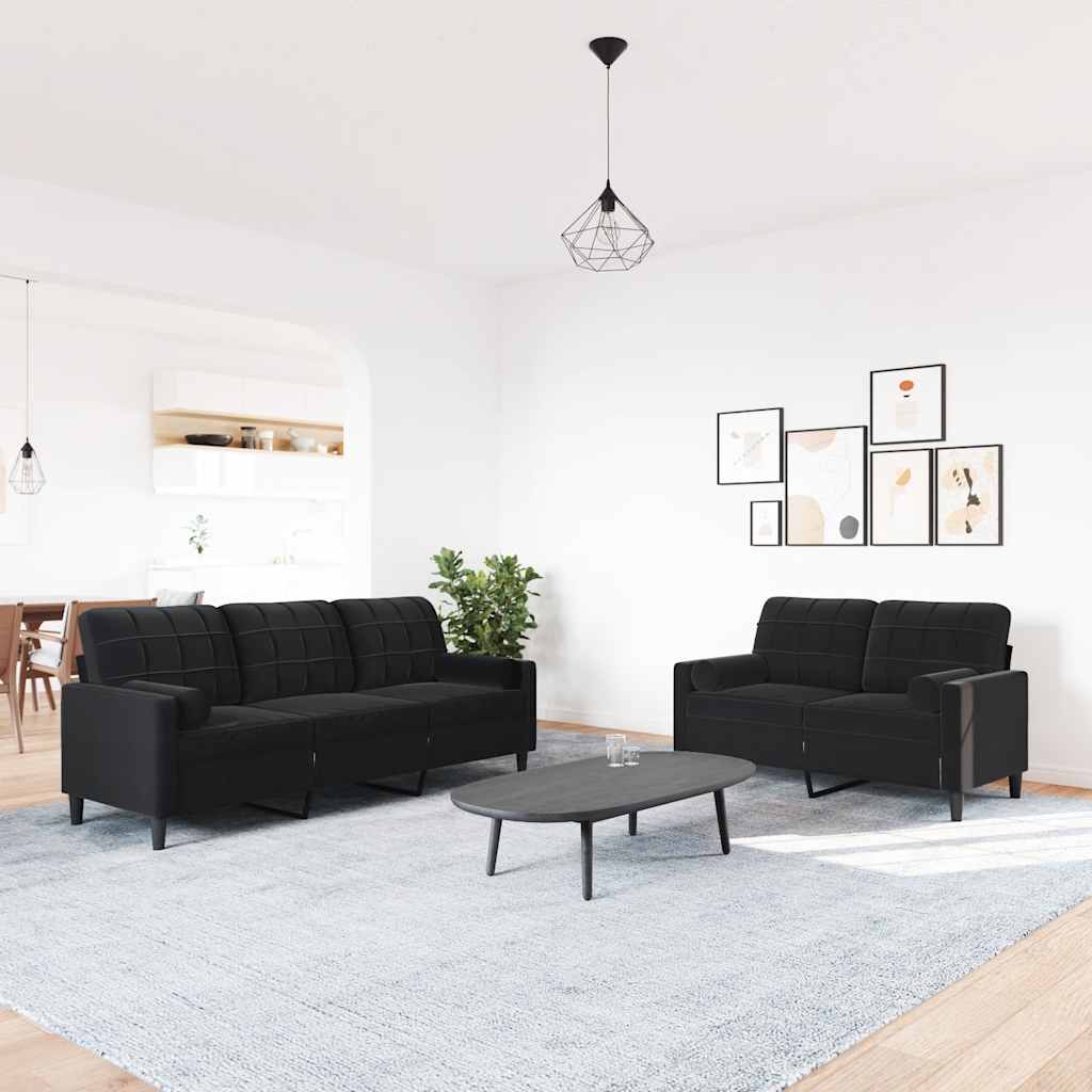 2-dijelni set sofa s jastucima crni baršunasti