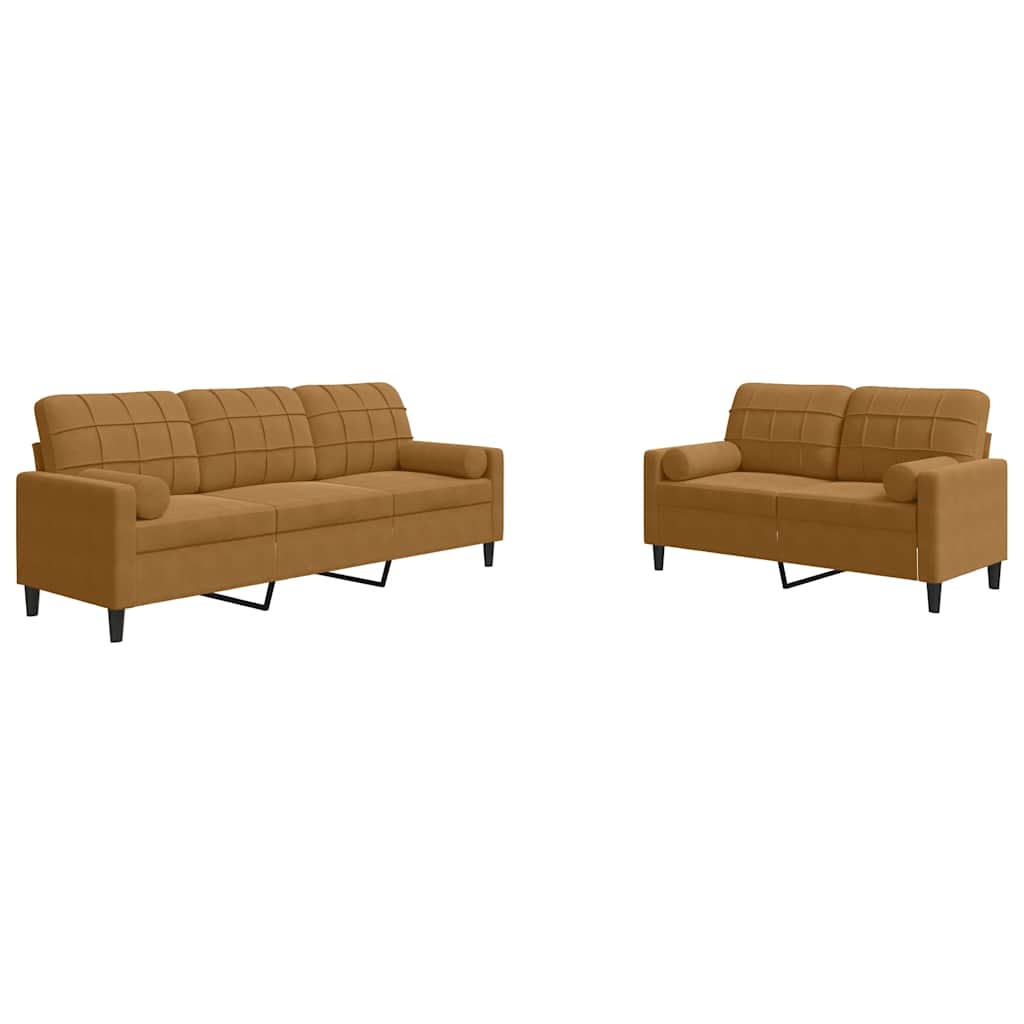 2-dijelni set sofa s jastucima smeđi baršunasti