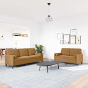 2-dijelni set sofa s jastucima smeđi baršunasti