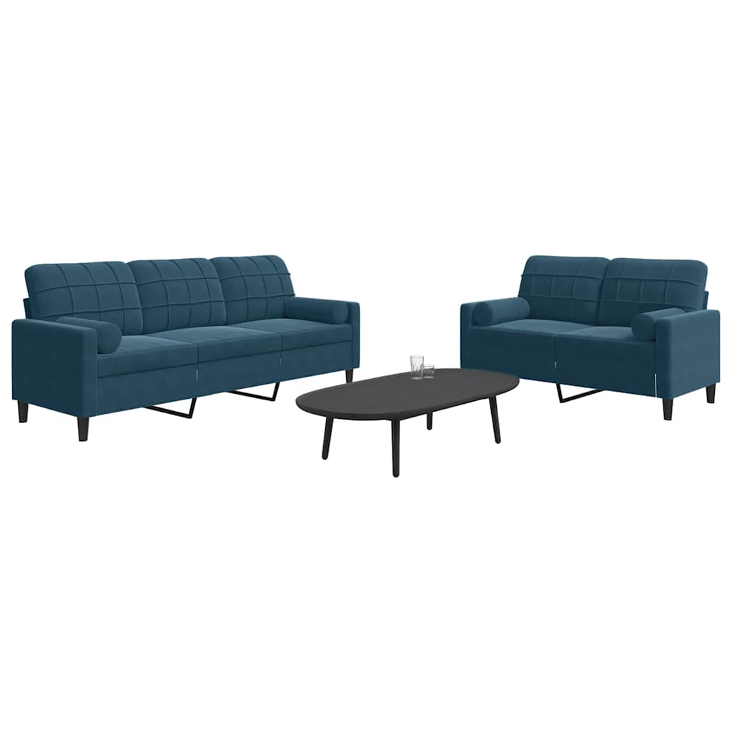 2-dijelni set sofa s jastucima plavi baršunasti
