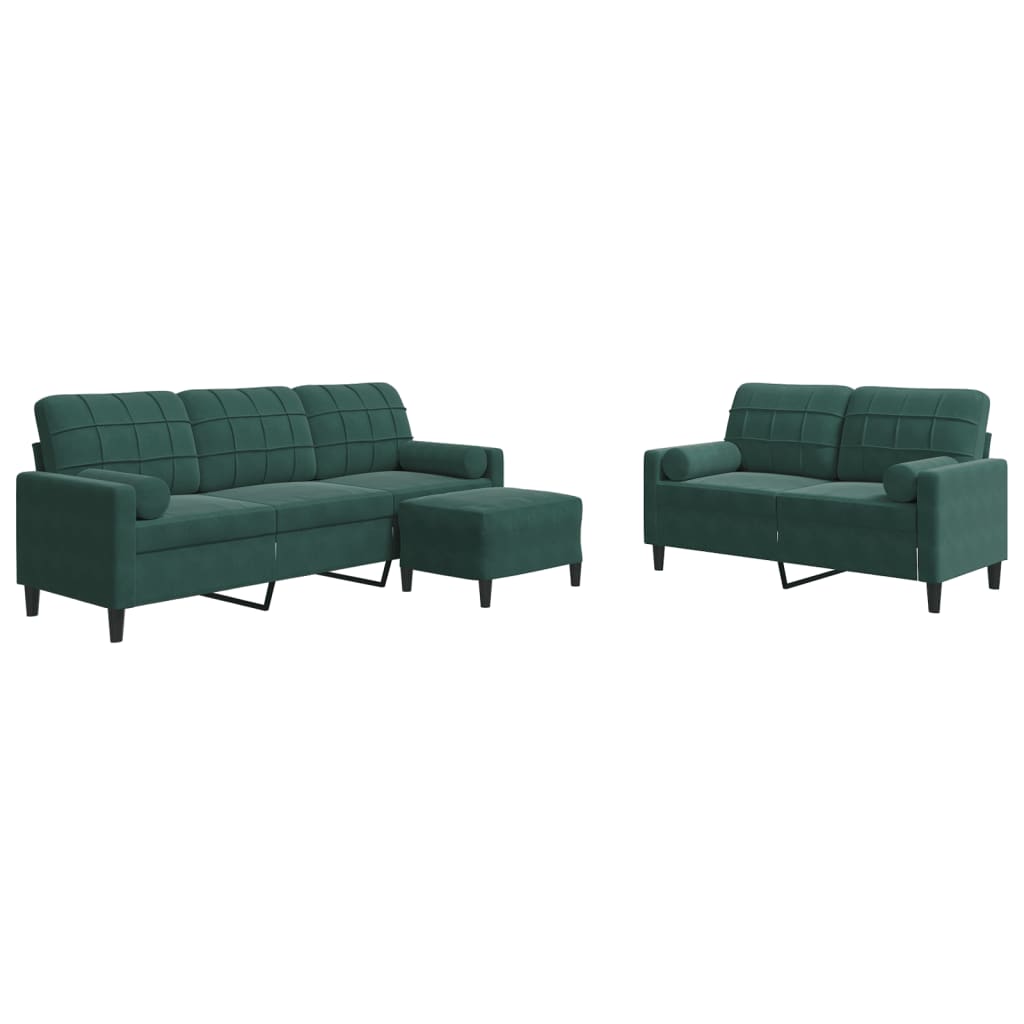 3-dijelni set sofa s jastucima tamnozeleni baršunasti
