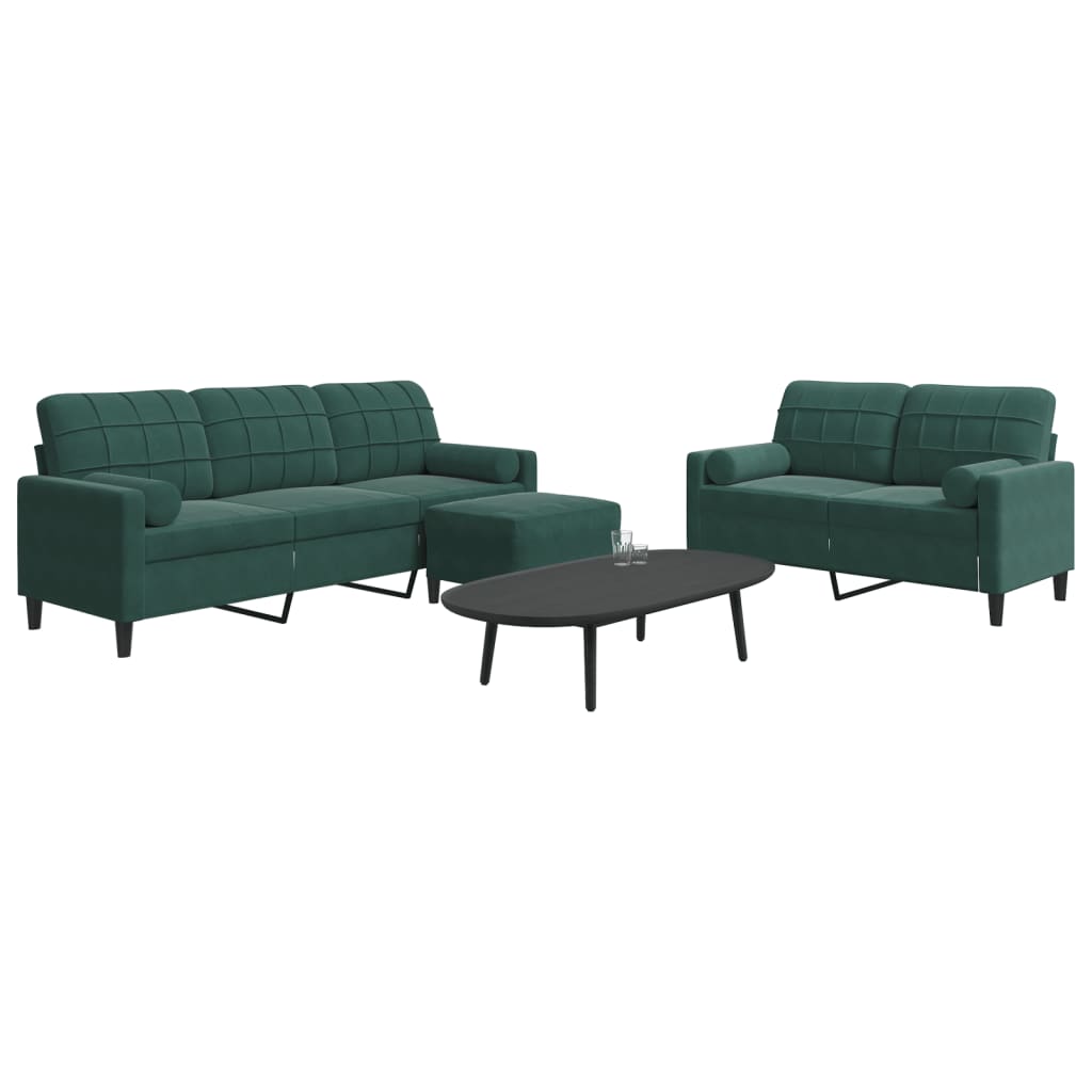 3-dijelni set sofa s jastucima tamnozeleni baršunasti