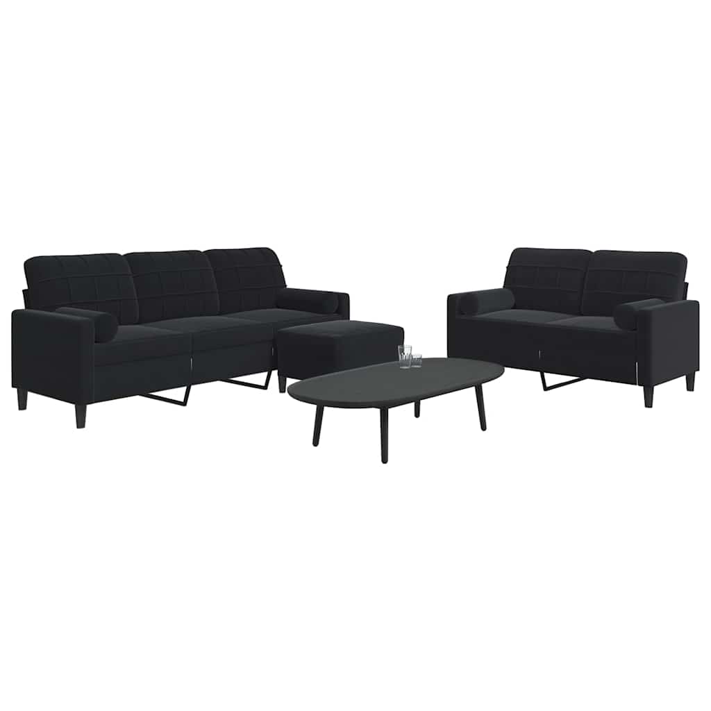 3-dijelni set sofa s jastucima crni baršunasti