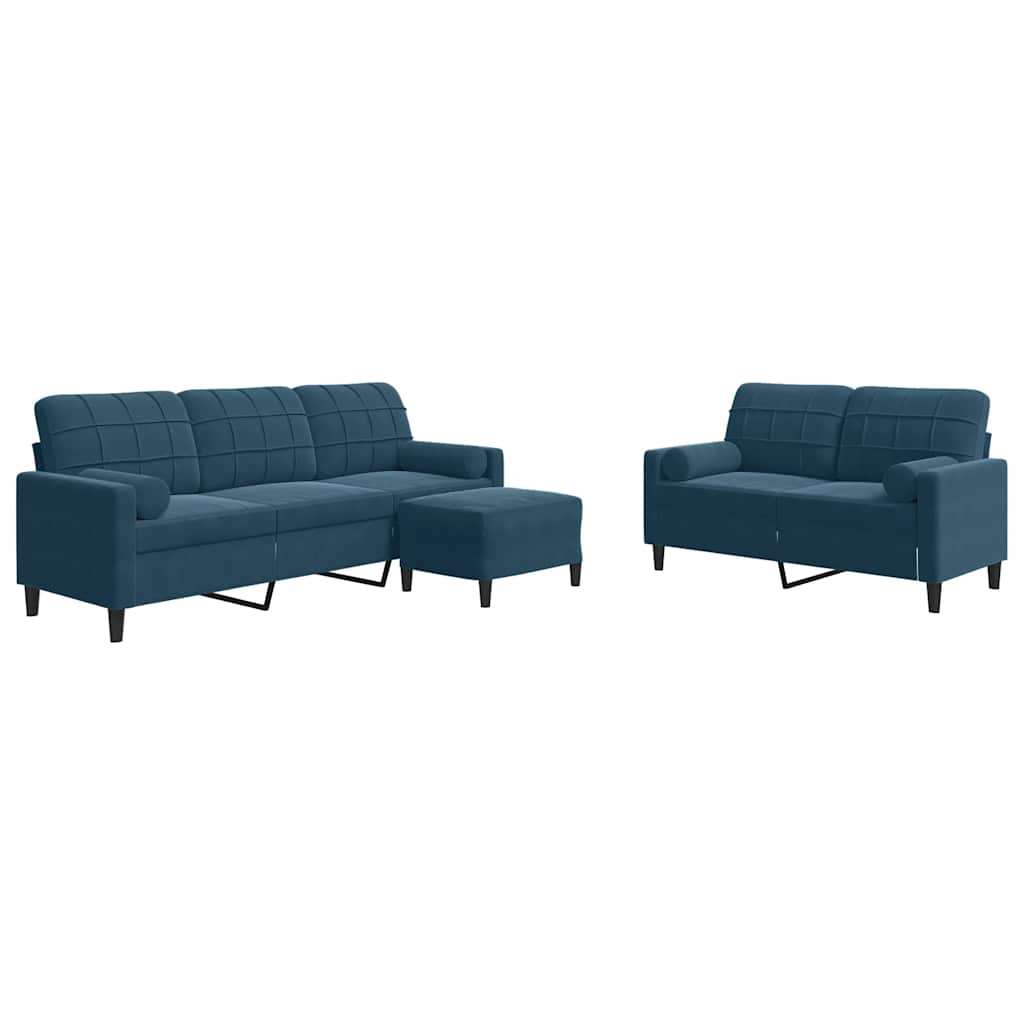 3-dijelni set sofa s jastucima plavi baršunasti