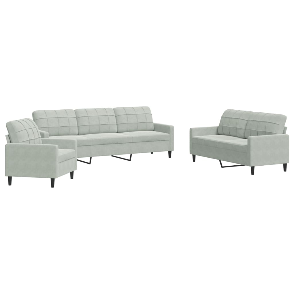 3-dijelni set sofa s jastucima svjetlosivi baršunasti