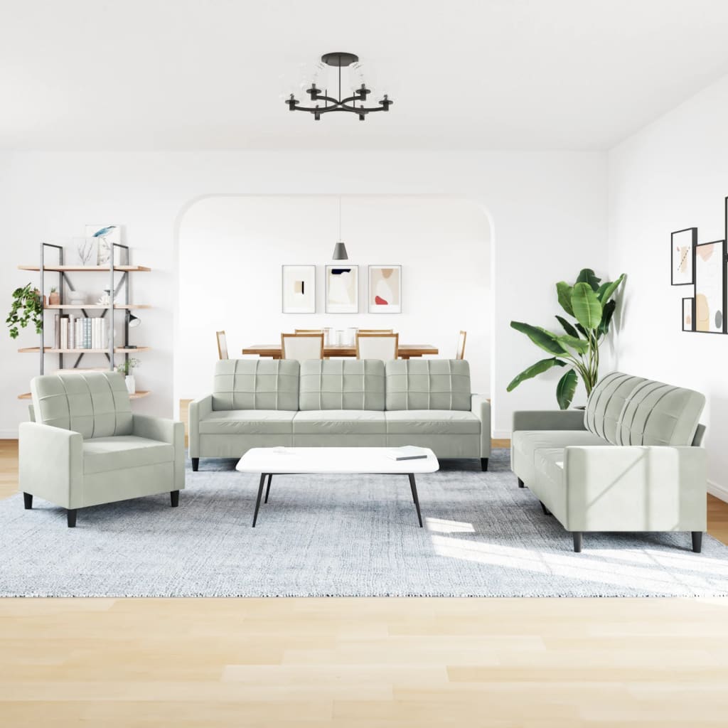 3-dijelni set sofa s jastucima svjetlosivi baršunasti