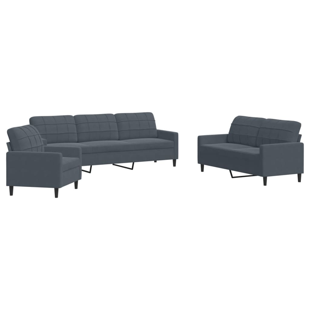 3-dijelni set sofa s jastucima tamnosivi baršunasti
