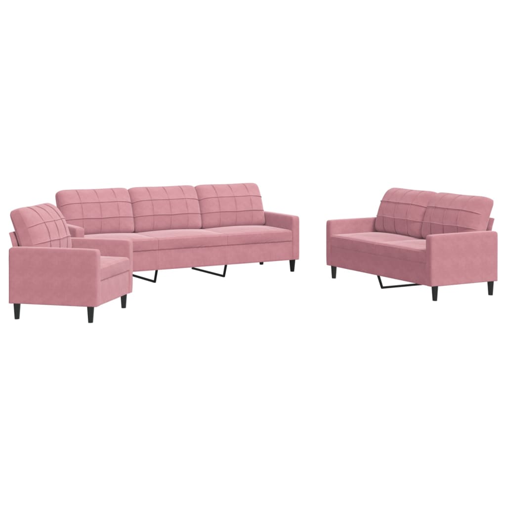 3-dijelni set sofa s jastucima ružičasti baršunasti