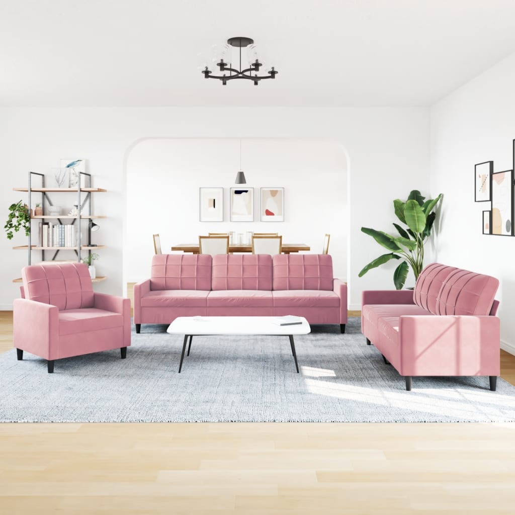 3-dijelni set sofa s jastucima ružičasti baršunasti