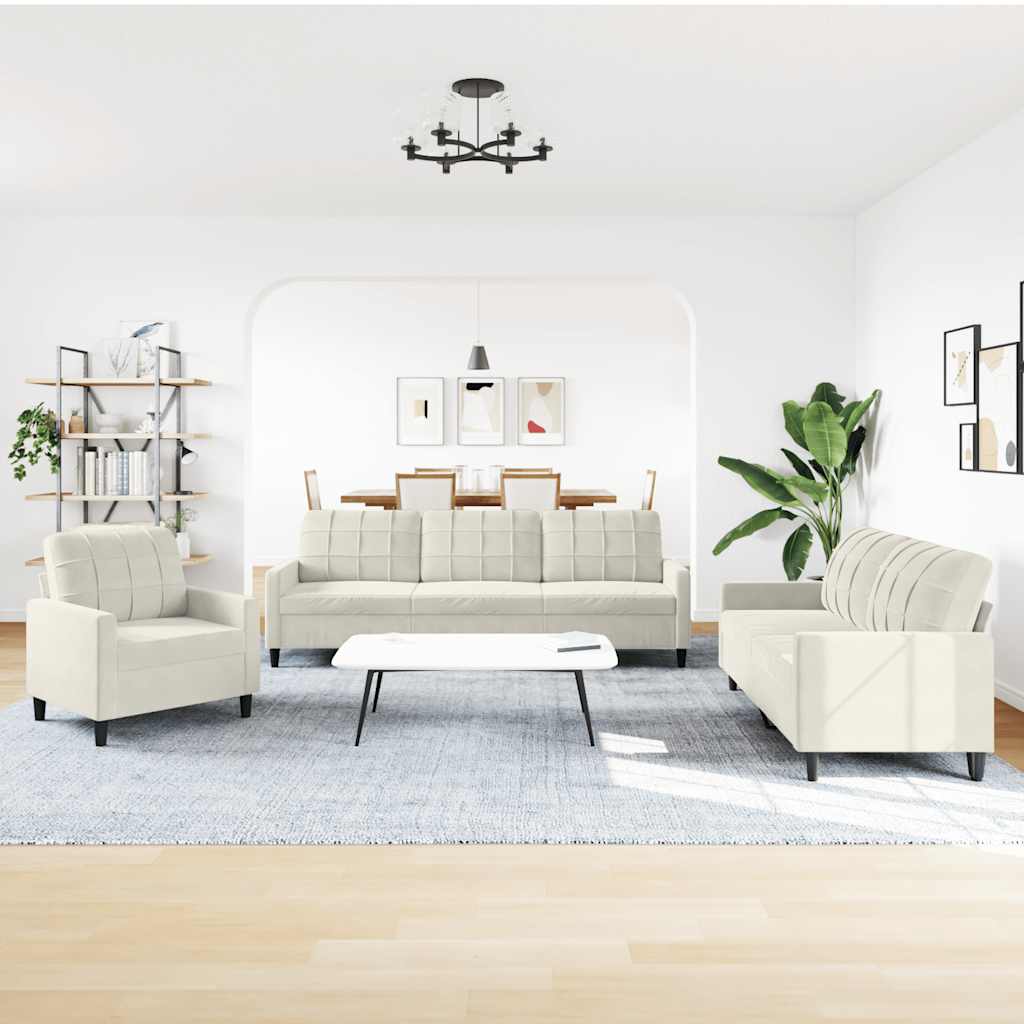 3-dijelni set sofa s jastucima krem baršunasti