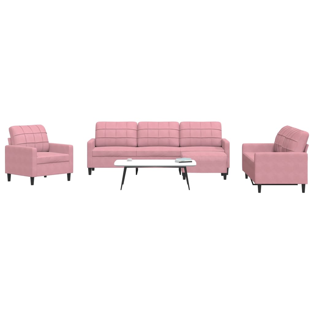 4-dijelni set sofa s jastucima ružičasti baršunasti