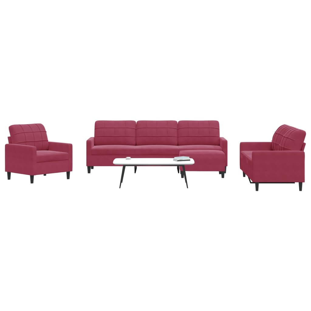 4-dijelni set sofa s jastucima crvena boja vina baršunasti