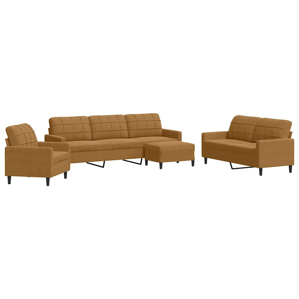 4-dijelni set sofa s jastucima smeđi baršunasti