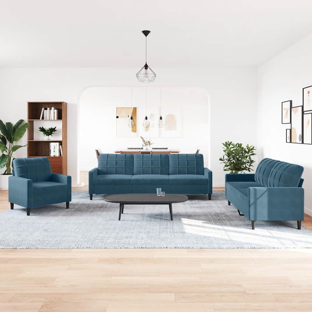 4-dijelni set sofa s jastucima plavi baršunasti