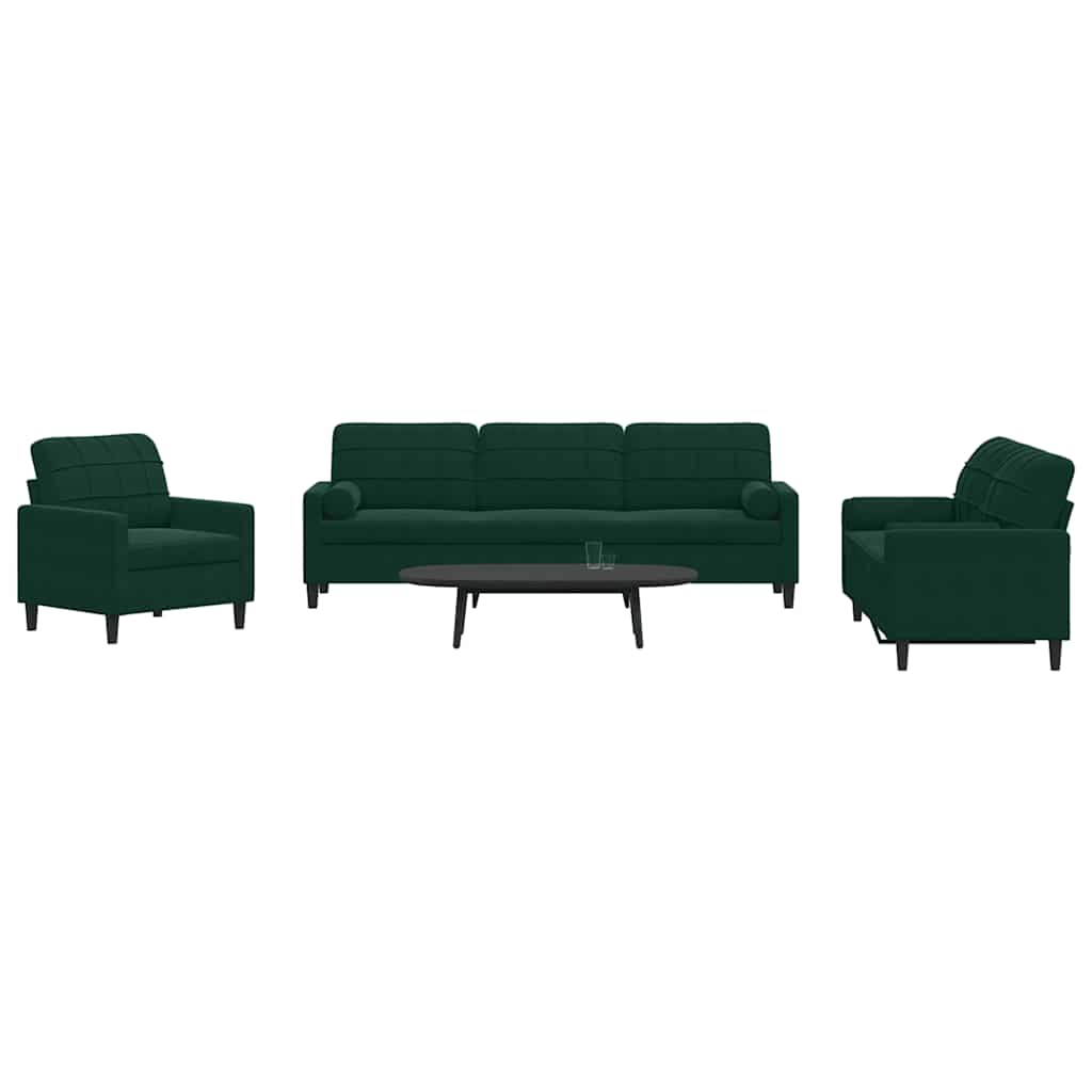 3-dijelni set sofa s jastucima tamnozeleni baršunasti