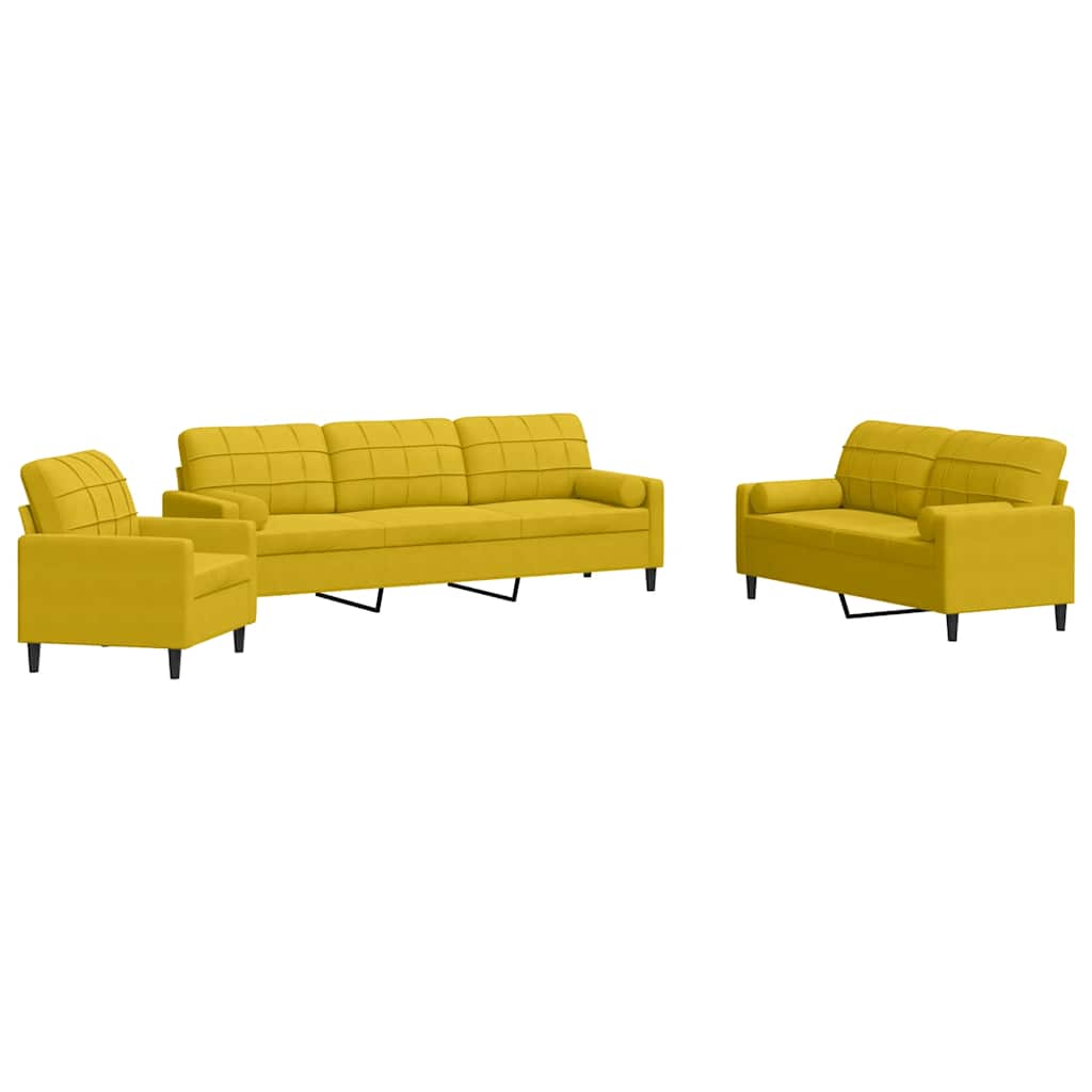 3-dijelni set sofa s jastucima žuti baršunasti