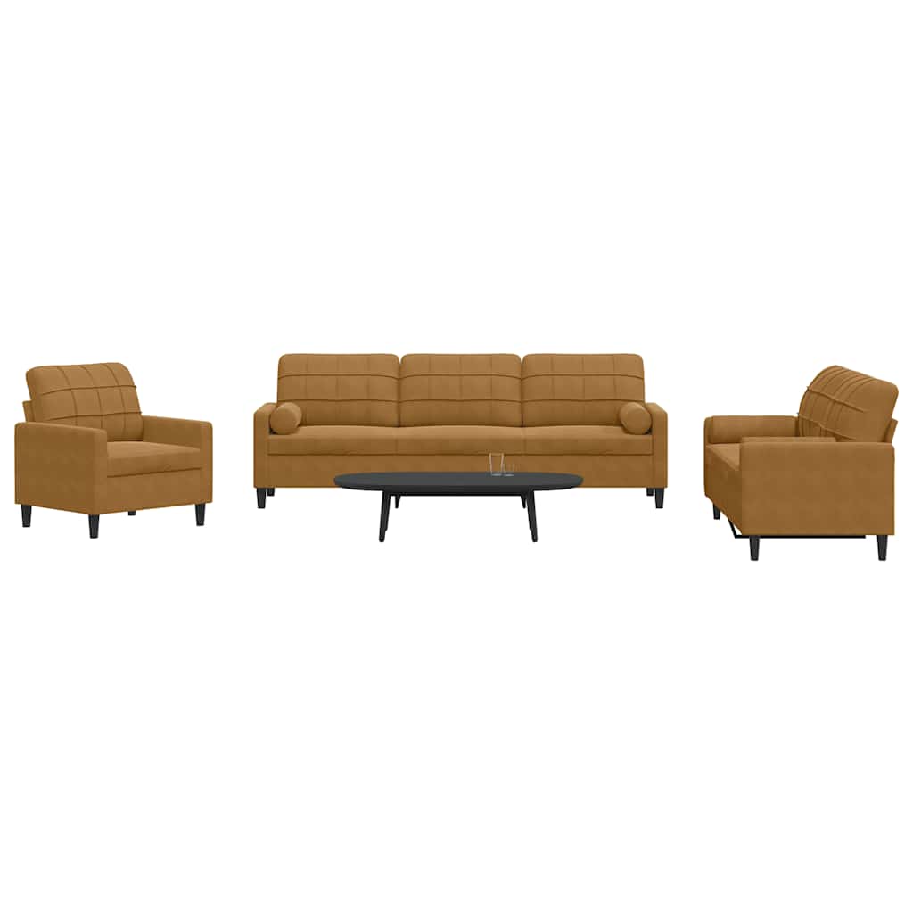 3-dijelni set sofa s jastucima smeđi baršunasti