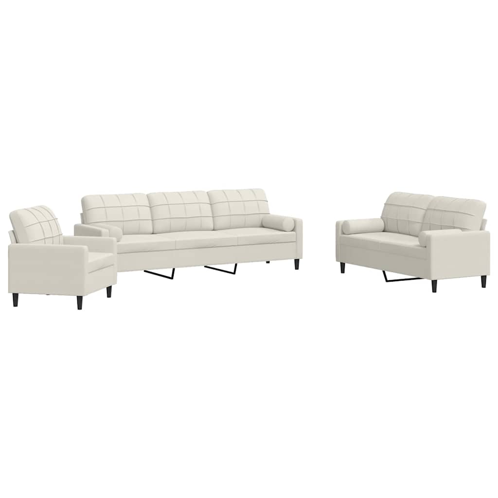 3-dijelni set sofa s jastucima krem baršunasti