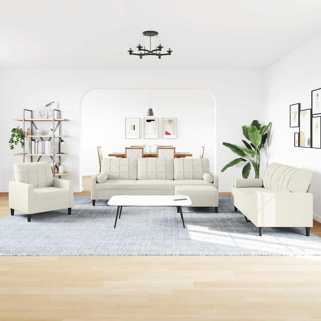 4-dijelni set sofa s jastucima krem baršunasti