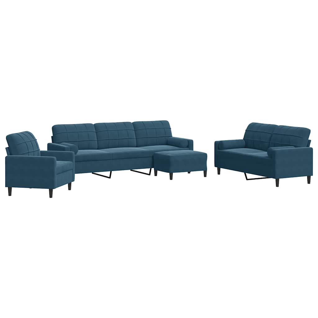 4-dijelni set sofa s jastucima plavi baršunasti