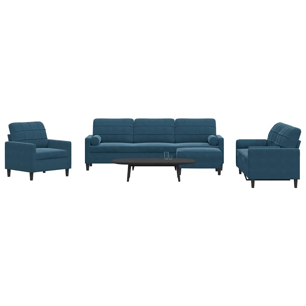 4-dijelni set sofa s jastucima plavi baršunasti