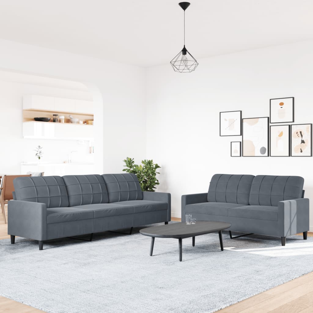 2-dijelni set sofa s jastucima tamnosivi baršunasti