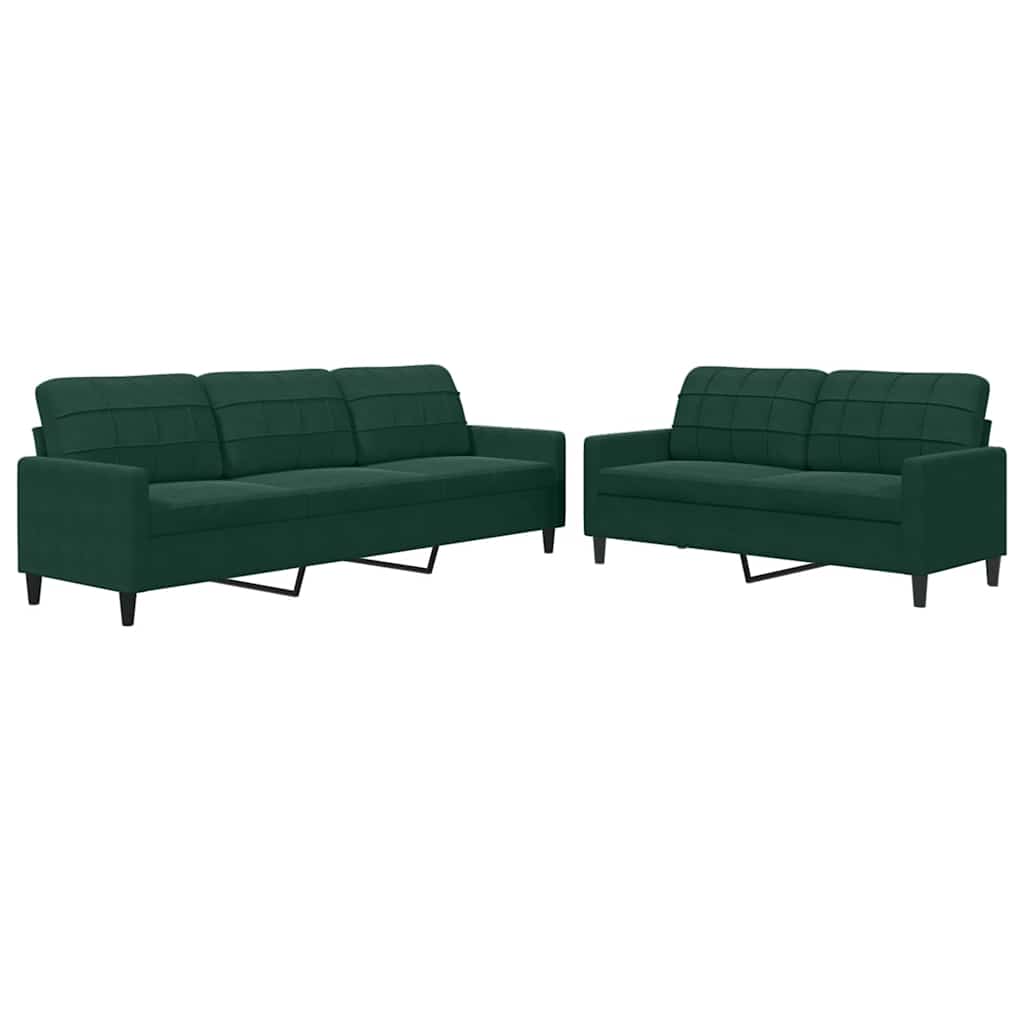 2-dijelni set sofa s jastucima tamnozeleni baršunasti
