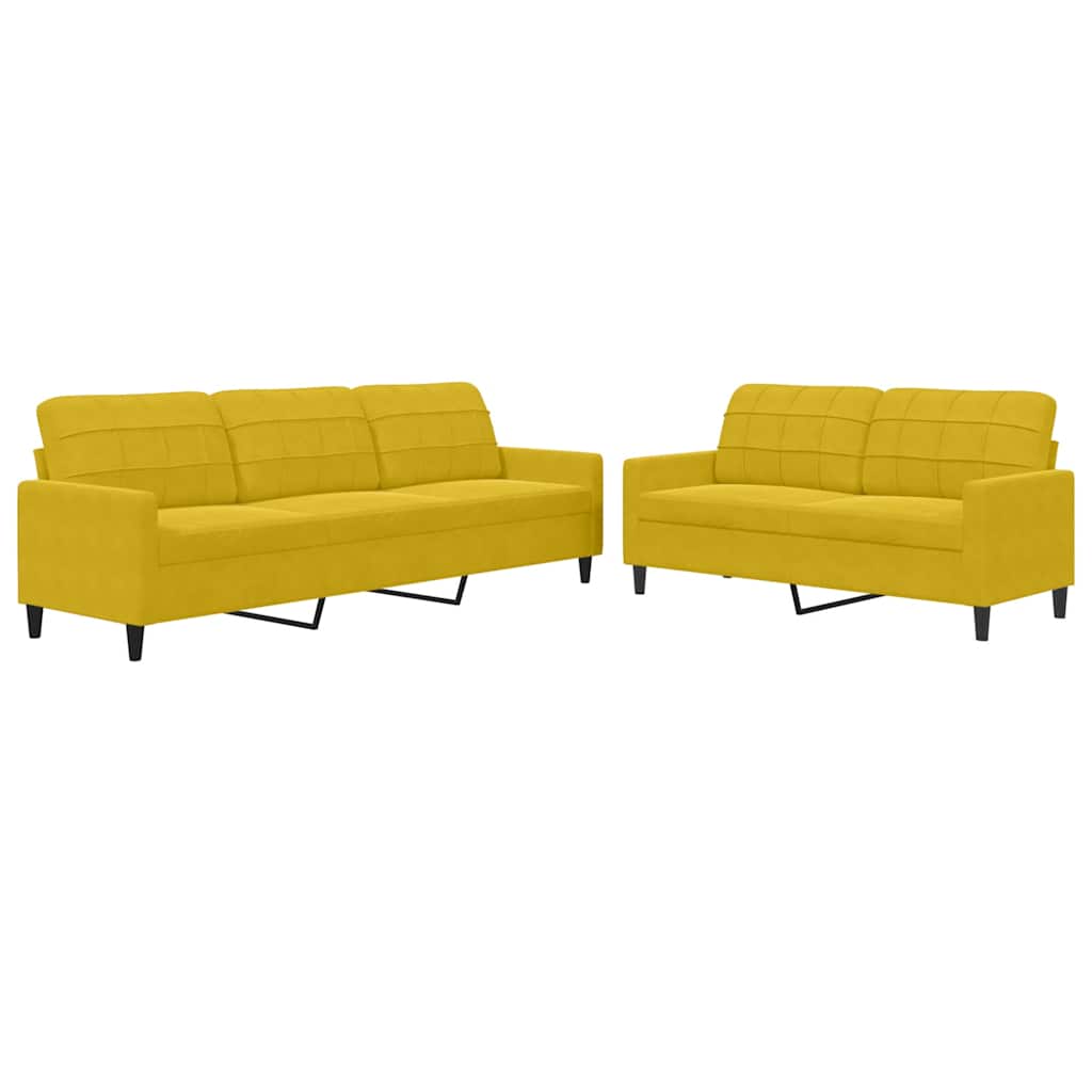 2-dijelni set sofa s jastucima žuti baršunasti