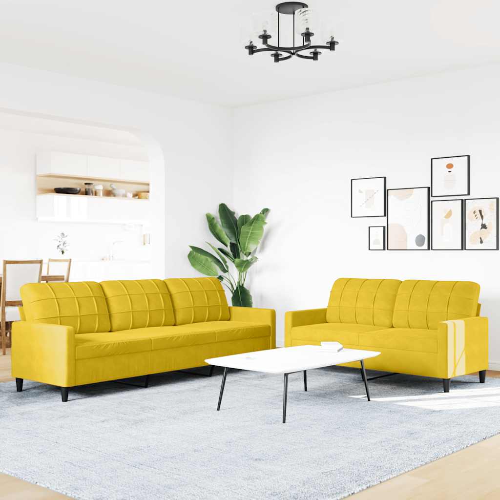 2-dijelni set sofa s jastucima žuti baršunasti
